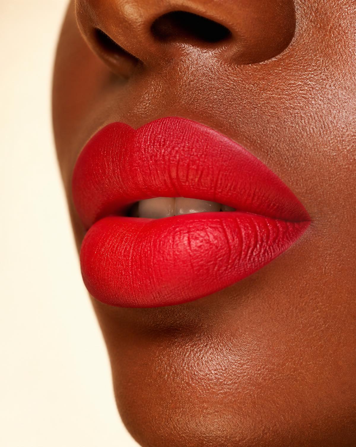 Bold matte red lip close-up