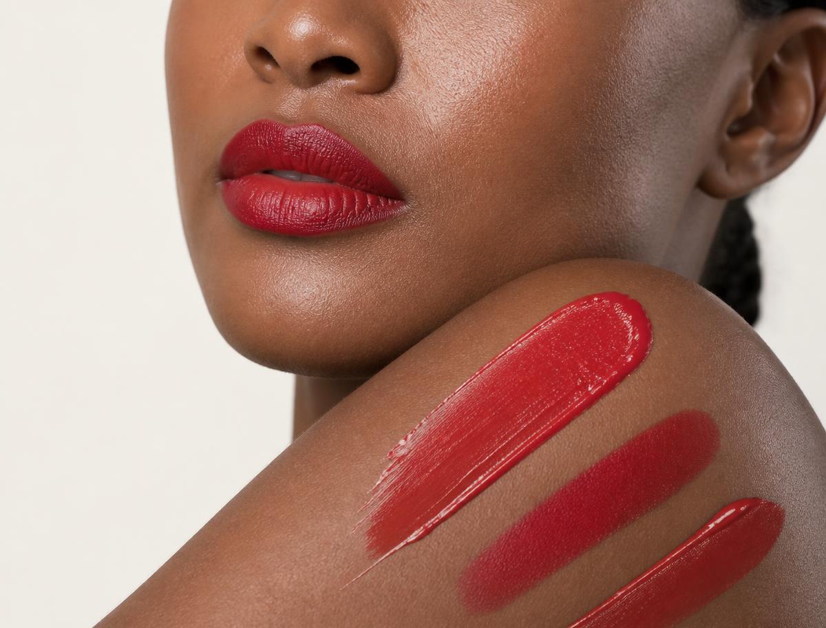 Red lip shades swatched side by side